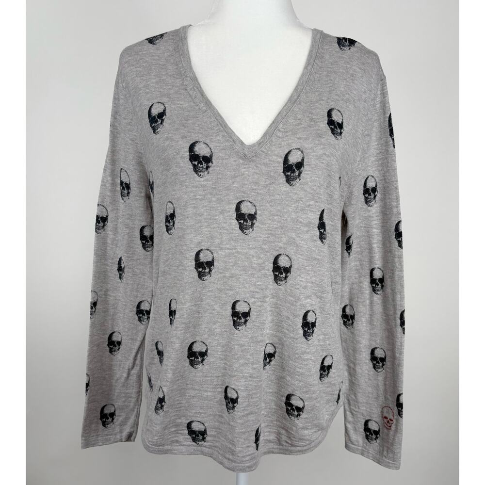 Skull Cashmere Aya Cotton Long Sleeve V-Neck Lightweight Knit Top Size Small